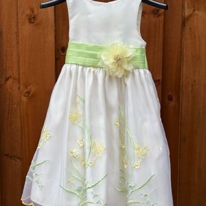 Elegant White and Green Kids Dress